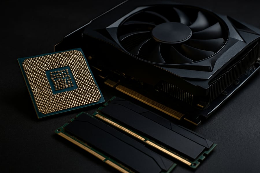 High-performance computer components including CPU, GPU, and RAM High-performance computer components including CPU, GPU, and RAM