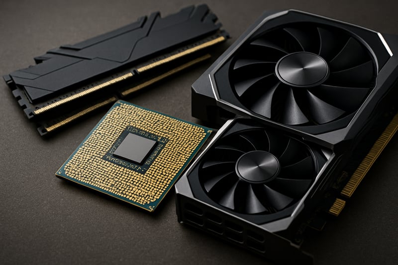 High-performance computer components including CPU, GPU, and RAM High-performance computer components including CPU, GPU, and RAM